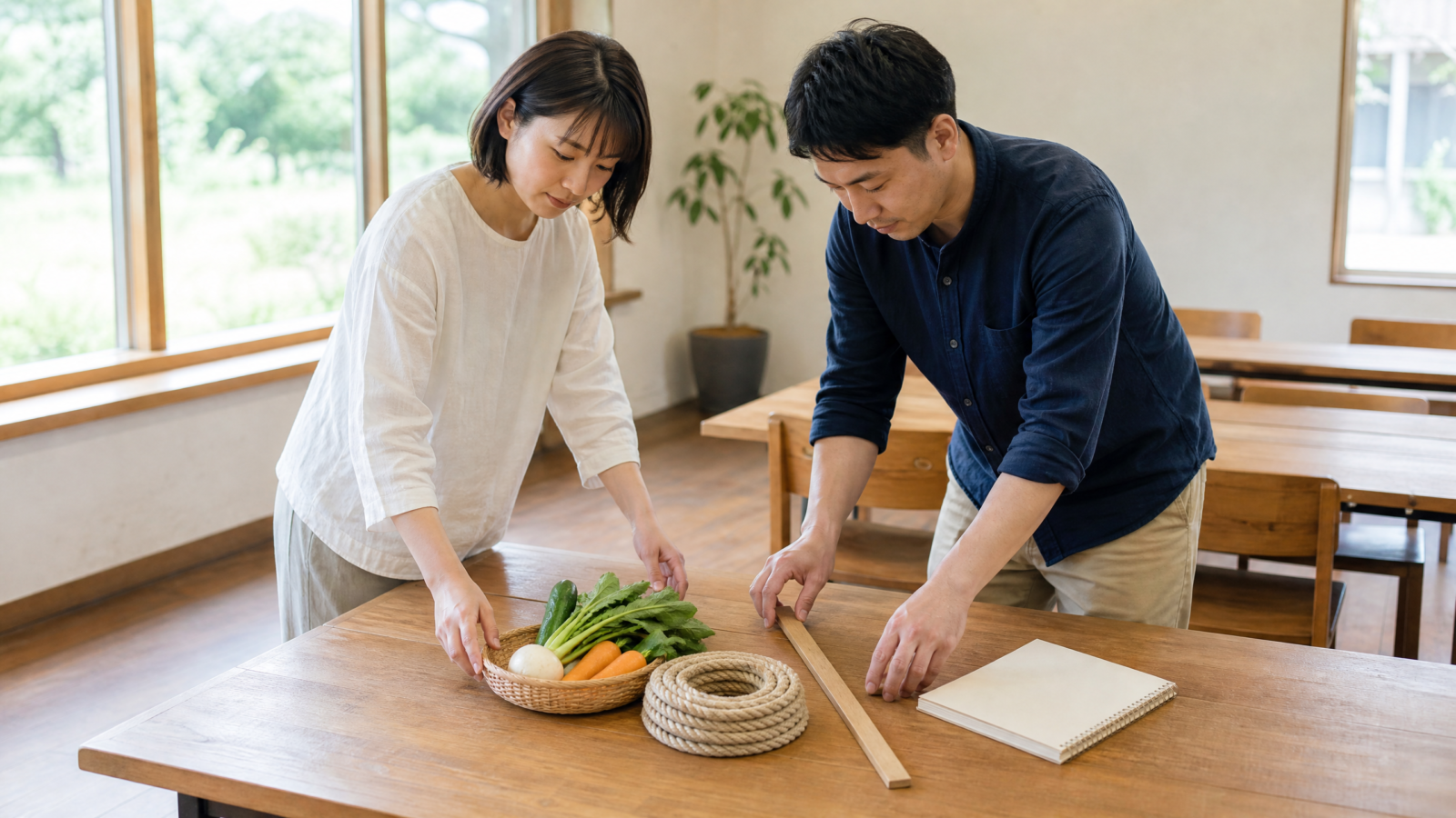 地域イベントの企画を準備する二人